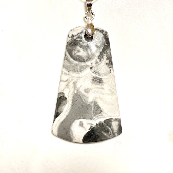 Natural Black & White Agate Pendant, Large Genuine Gemstone Pendant - Picture 7 of 10